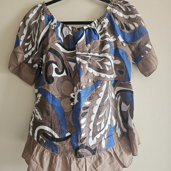 Terzo Millennio Women’s Sz S, Made in Italy-Peasant style Linen Top - Picture 2 of 4